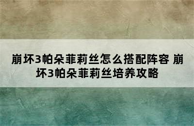 崩坏3帕朵菲莉丝怎么搭配阵容 崩坏3帕朵菲莉丝培养攻略